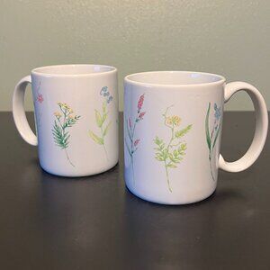 Set of 2 Botanical Garden Wildflower Floral Ceramic Mugs ~ Crafted in Thailand